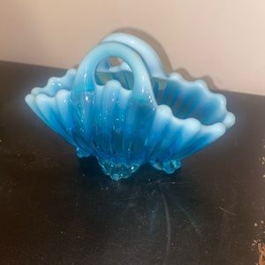 Davidson Pearline Pressed Blue Opalescent Brideshead Glass Posy Basket Vase